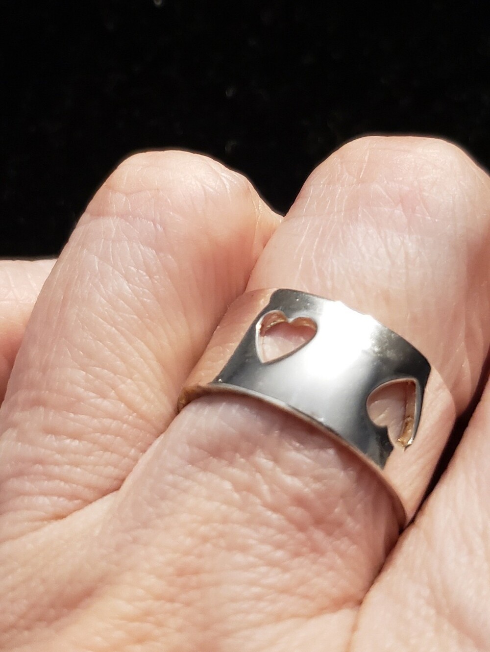 NEW Sterling Stamped Heart Cut-out Ring Sz 7, Heavy Smooth Silver, Simple--Love